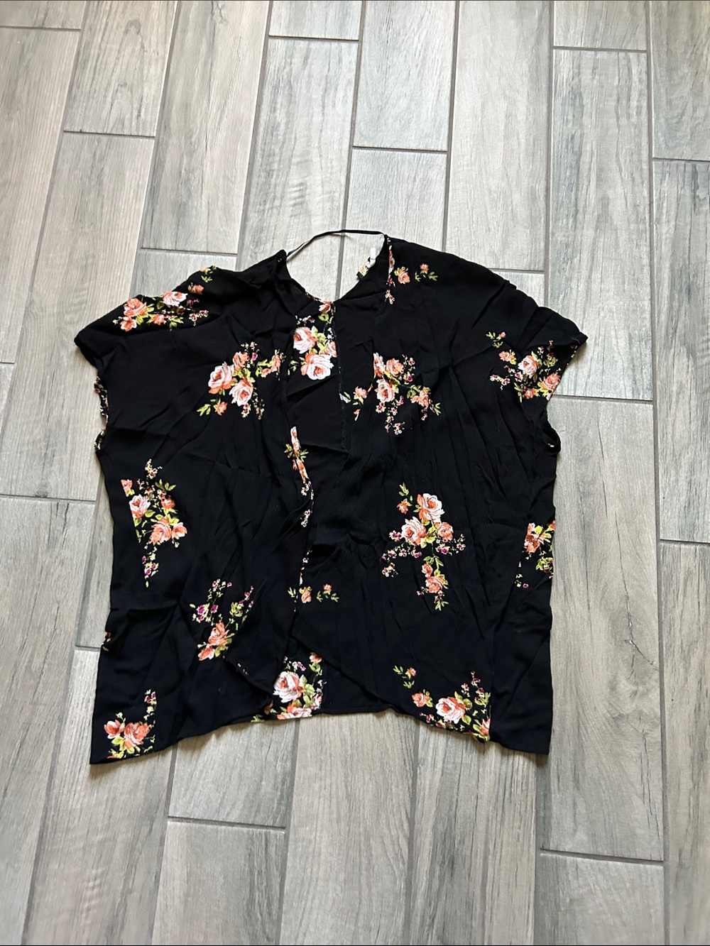 Poetry Black Floral Short Sleeve open Top